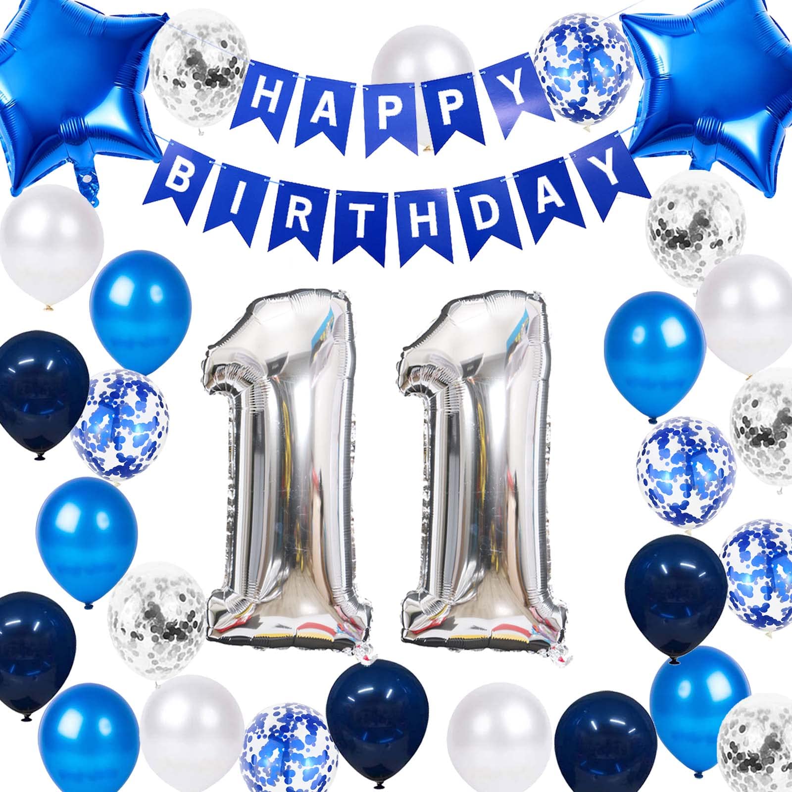 11Th Birthday Party Decoration For Boys, Happy Birthday Banner Blue Number 11 Birthday Balloons 11Th Birthday Latex Confetti Bal