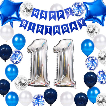 11Th Birthday Party Decoration For Boys, Happy Birthday Banner Blue Number 11 Birthday Balloons 11Th Birthday Latex Confetti Bal