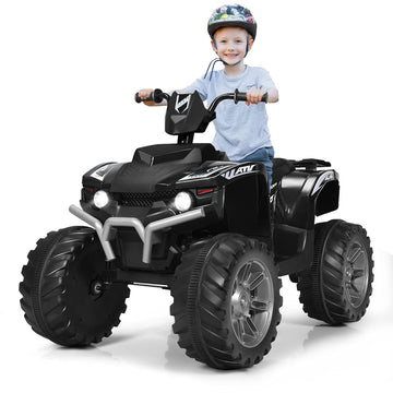 Olakids 12V Kids Ride On Atv, 4 Wheeler Electric Vehicle For Toddlers, Battery Powered Motorized Quad Toy Car For Boys Girls With Led Lights, Music, Horn, High Low Speed, Soft Start (Black)