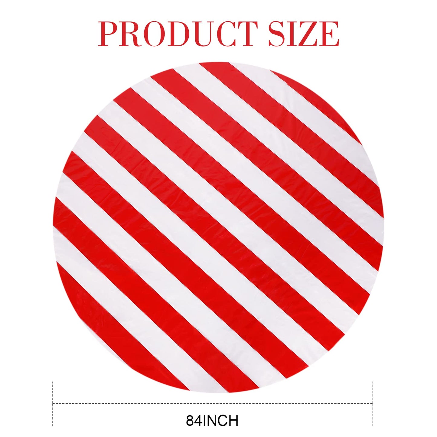 Tatuo 6 Pcs Red and White Round Circus Table Cloth 84 Inch Carnival Circus Tablecloths Striped Disposable Plastic Table Cover fo
