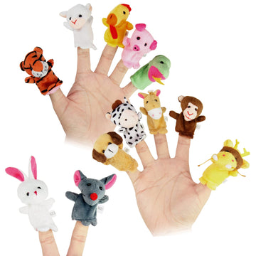 Sealive 12-Pcs Story Time Animals Finger Puppets For Toddlers - Soft Velvet Toddler Puppets Toys - Perfect For Role Playing, Cla