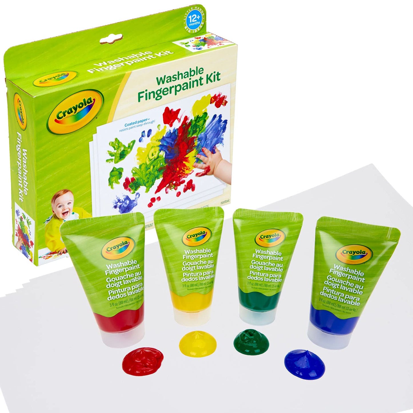 Crayola Washable Finger Paint Set, Toddler Paint Kit, 4 Tubes Of Paint, 10 Sheets Of Paper, Gift
