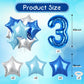 Royal Dark Blue Large Numbers Balloons 3, 40 Inch Self Inflating Light Baby Blue Helium 3 Balloon Decor, Silver Star Foil Mylar