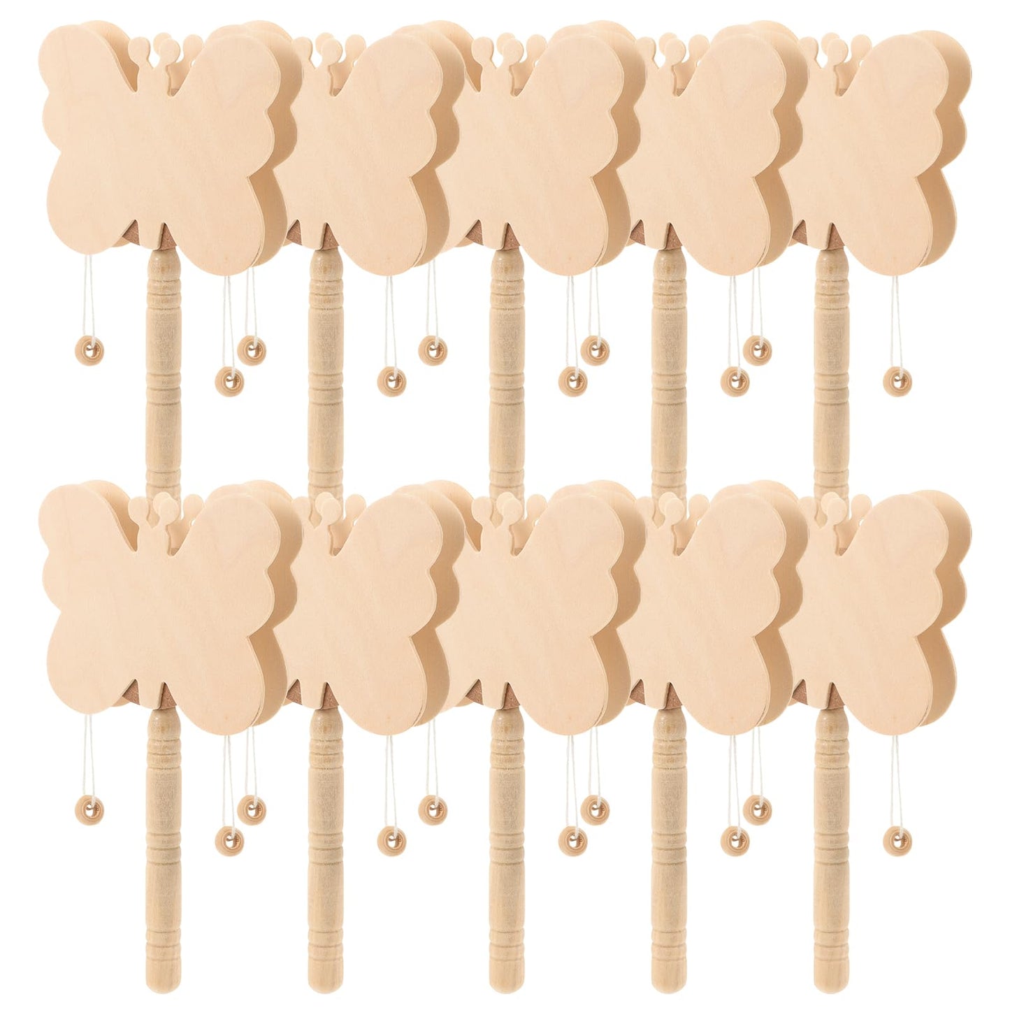 SEWACC 10pcs Kid Toys Kids Crafts Kids Toys Mini Toys Musical Instrument Rattle-Drum Ornaments DIY Supplies Wooden DIY Rattle-Dr