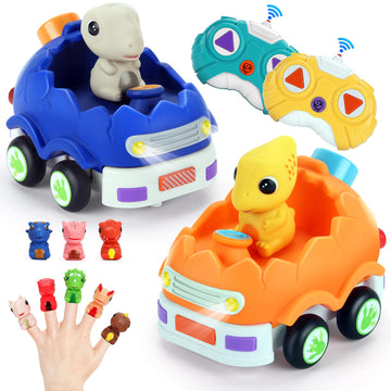 taseyok 2 Pack Remote Control Car for Toddlers, Dinosaur Toys for Kids 2-6, Toddler Sensory Toys with LED Lights and Sound, Chri