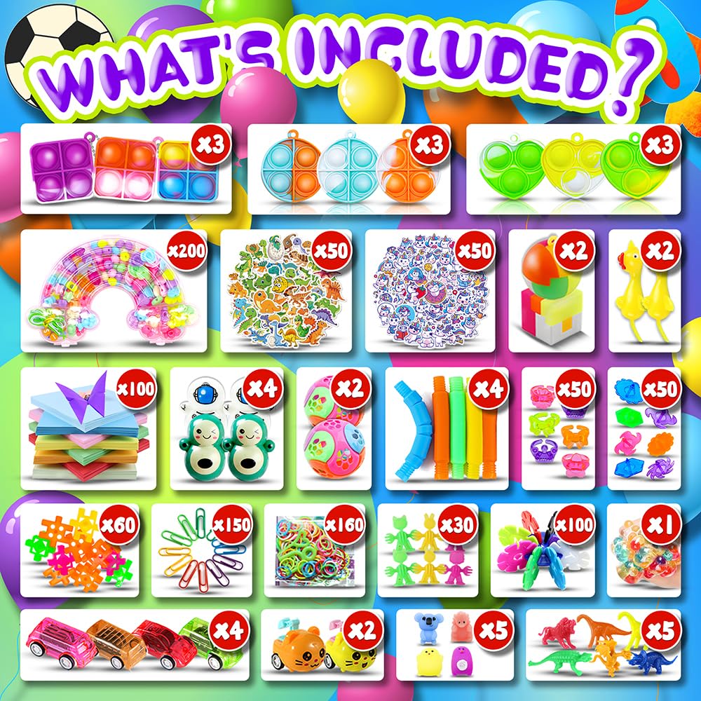 801PCS Christmas Party Favors for Kids - Treasure Box Prizes, Pop Fidget Keychains, Goodie Bag Stuffers, Classroom Rewards, Xmas