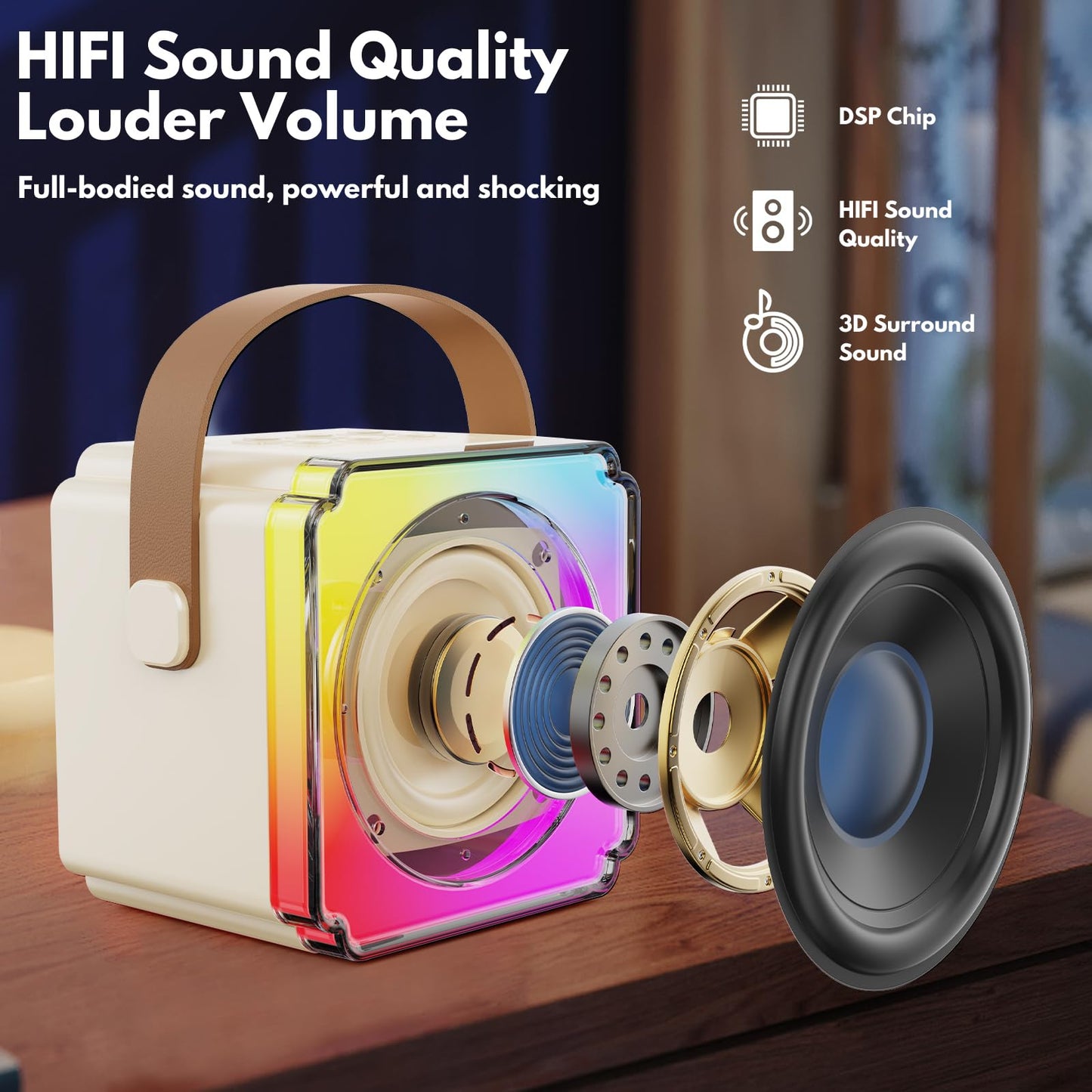 Karaoke Machine, Portable Bluetooth Speaker With Wireless Microphones, Birthday Family Party Gifts For Kids Girls Boys 3 4 5 6 7 8+ Year Old, Toddler Toys