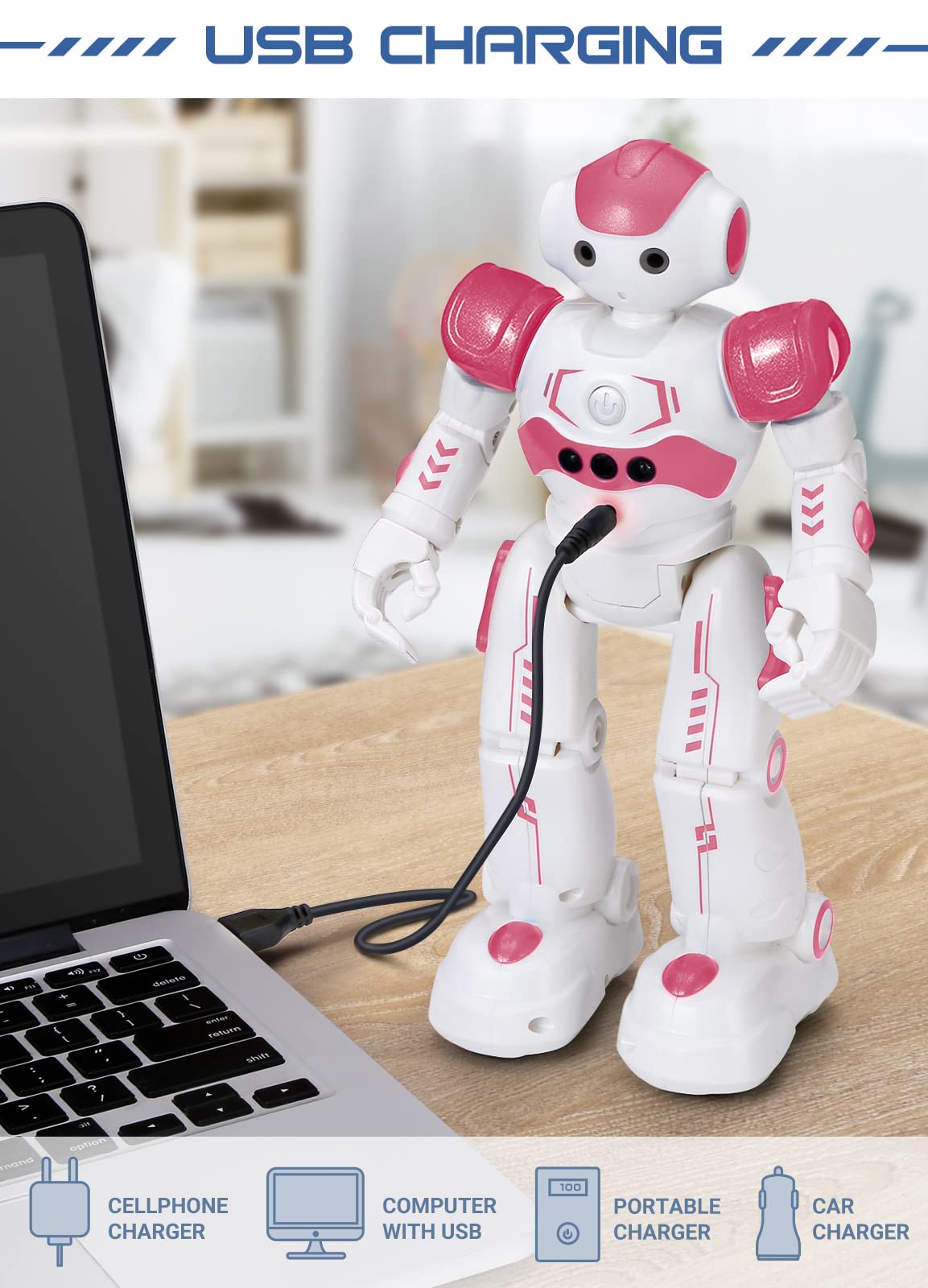 KINGSDRAGON RC Robot Toy - Gesture & Sensing Control, Pink, Model RBTTY01-RD-SRK2, Perfect for Kids Age 3-8, Birthday Gift