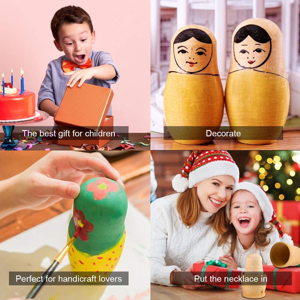 Koogel 6 Set Unpainted Nesting Dolls for Kids  Blank Nesting Dolls Wooden Matryoshka for Parent Child Activities Birthday Gift DIY Enthusiasts