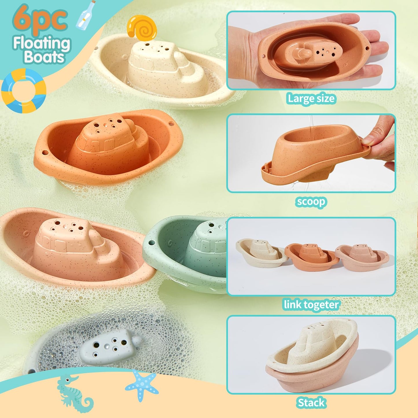 Amchsuri Bath Toys For Kids Ages 1-3, 14 Pack Mold Free Toddler Bath Toys For 2-4 Bathtub Water Toys With Floating Boats&Bath Cups And No Hole Animal Floating Pool Toys For Babies 6-12 Months