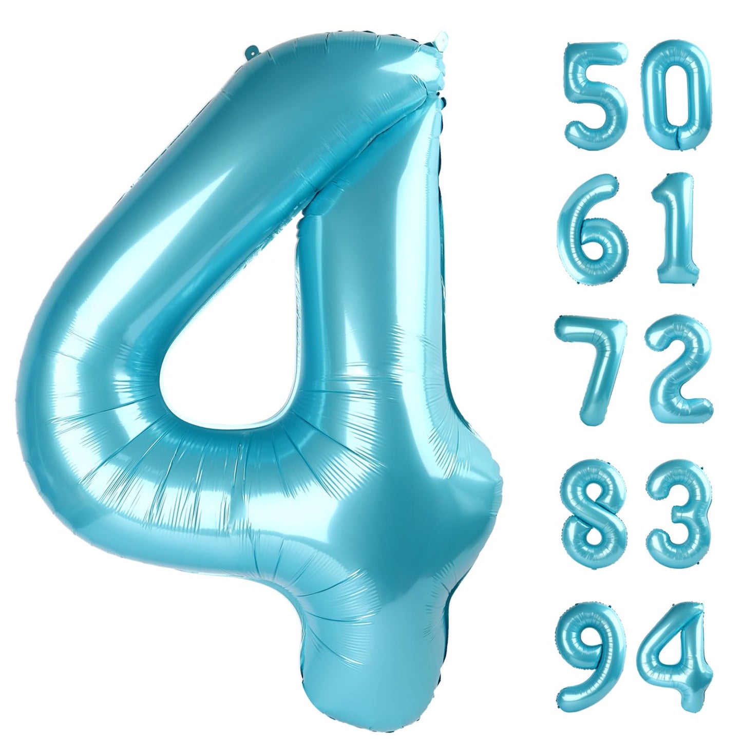 Pearlescent Blue 4 Balloon, Number Balloons 40 Inch, 4Th Birthday Decorations For Girls Boys, Four Large Numbers For Party Decor