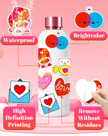Benresive 300 Pcs Valentines Day Stickers For Kids Classroom, Cute Valentines Day Water Bottle Stickers, Party Favors Bulk, Gifts For Kids Classroom Pack