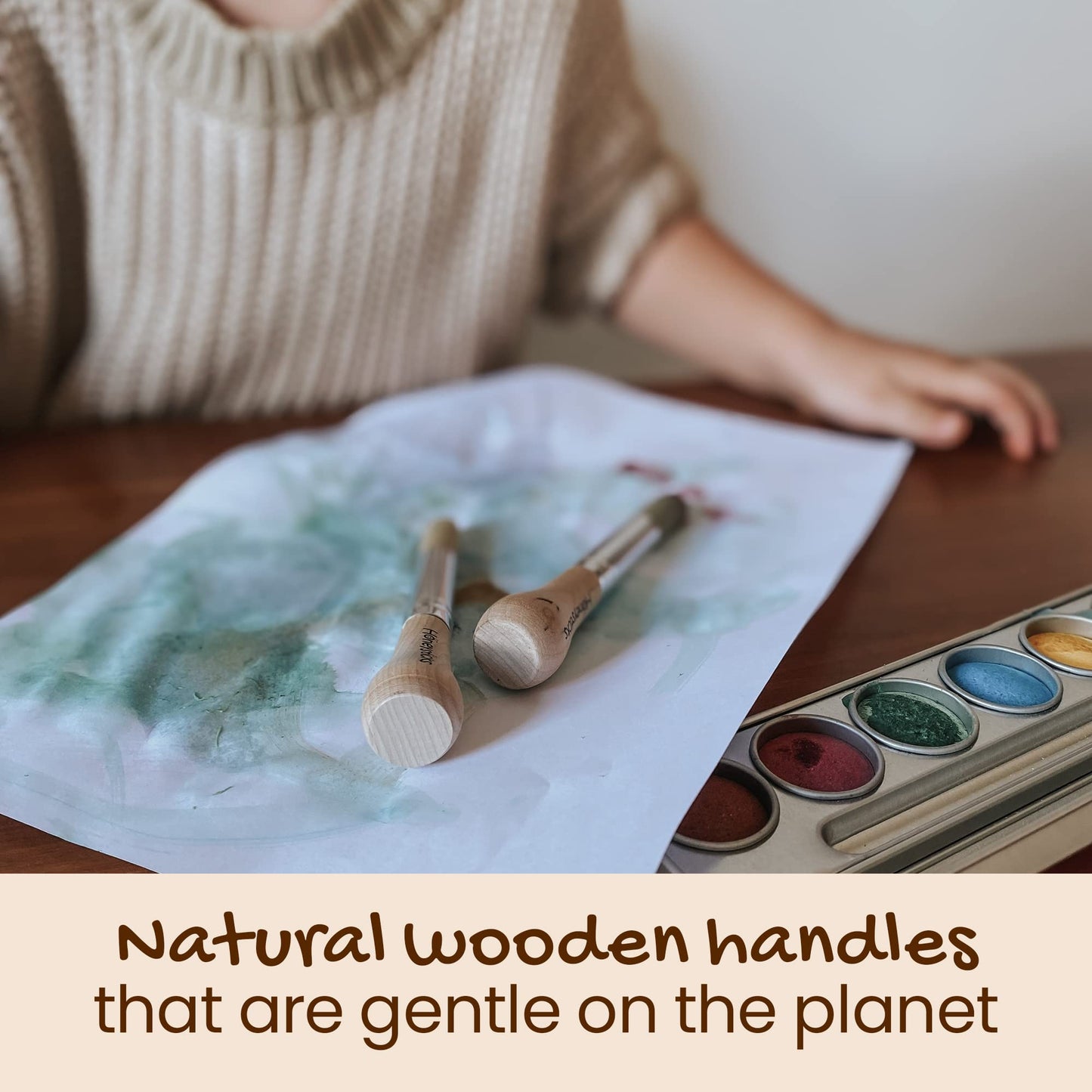 Honeysticks My First Paint Brush Set - 3 Pack: Ideal For Babies And Toddlers. Jumbo Brushes With Chubby Wood Handles For Easy Grip, Vegan. Includes Handy Storage Container