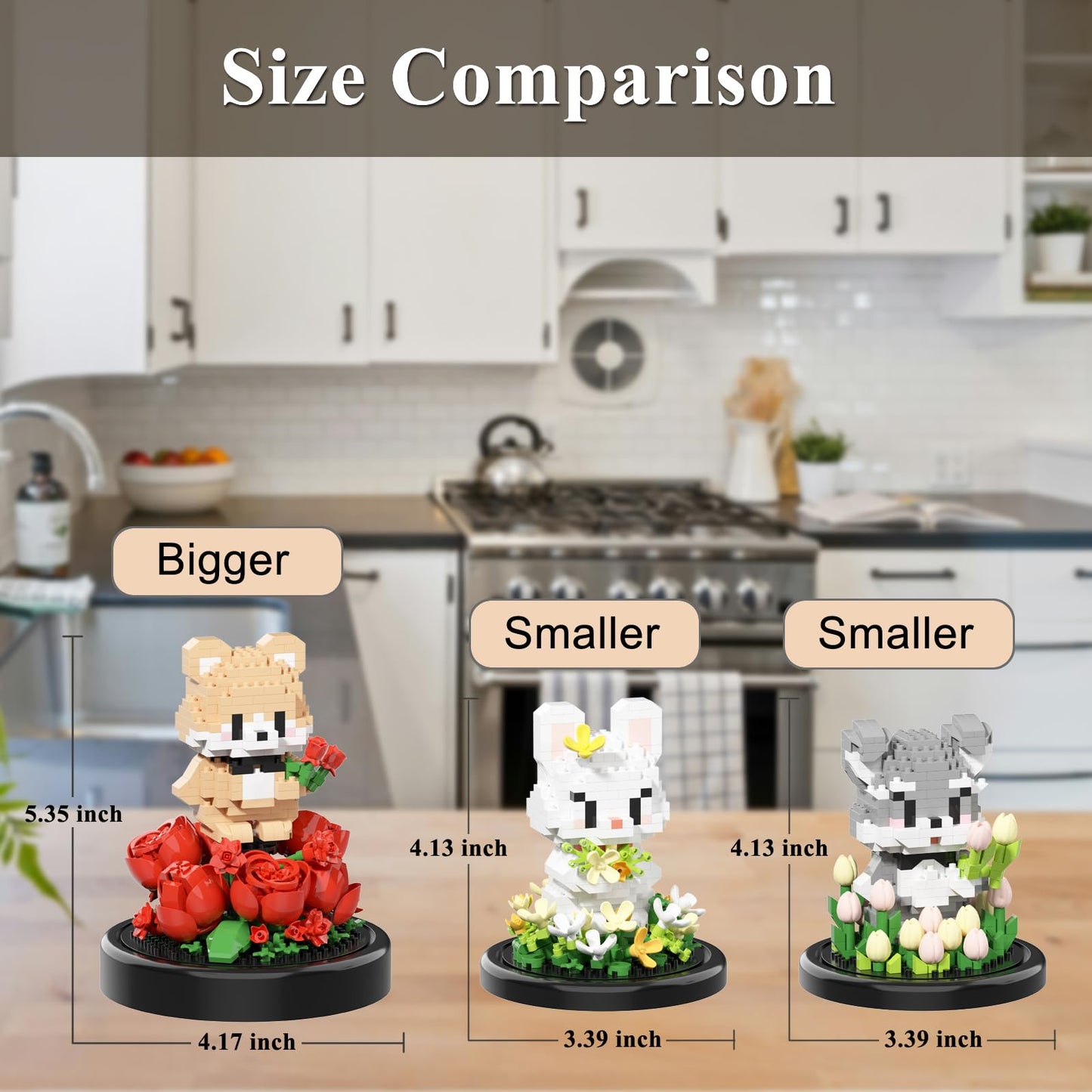 RIESEK Artificial Flower Animal Toy Building Set for mature-themed Mini Bear Plant Bonsai Tree Friend Set for Girl Botanical Collection Gift for Kids Office Home Decor Building Block Birthday Gift for Women