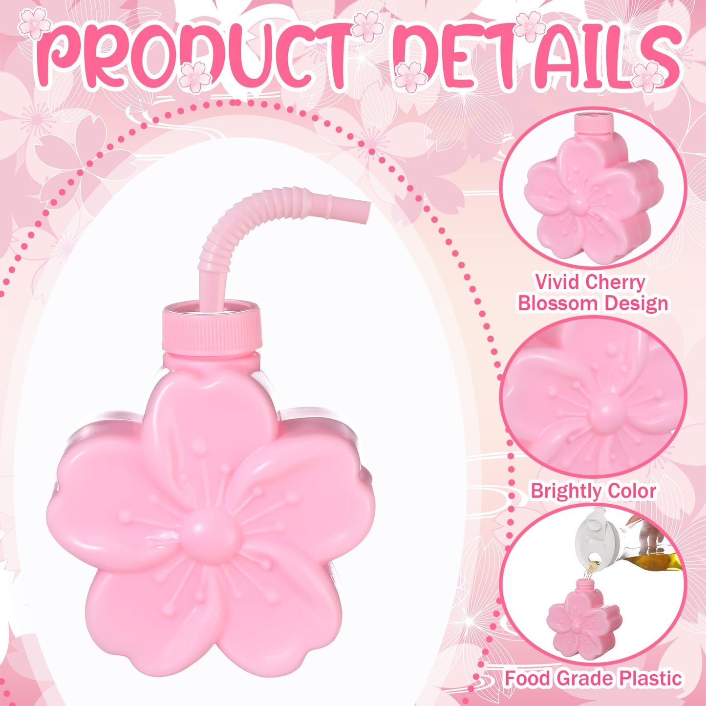 Domensi Sakura 10oz Flower Cups with Lids and Straws for Birthday, Themed Party, Wedding Baby Shower Party Decorations Supplies