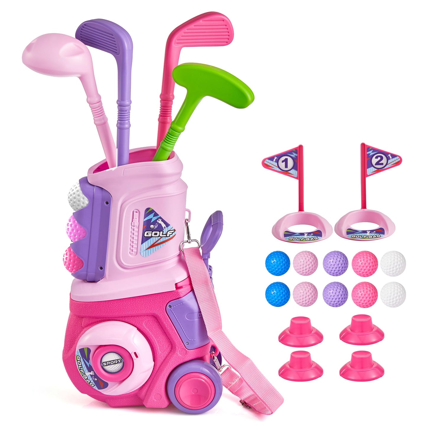 PJG Toddler Golf Set, Plastic Kids Golf Clubs 3-5 with 4 Golf Clubs and 10 Balls, Indoor and Outdoor Golf Toys with Cart for Tod