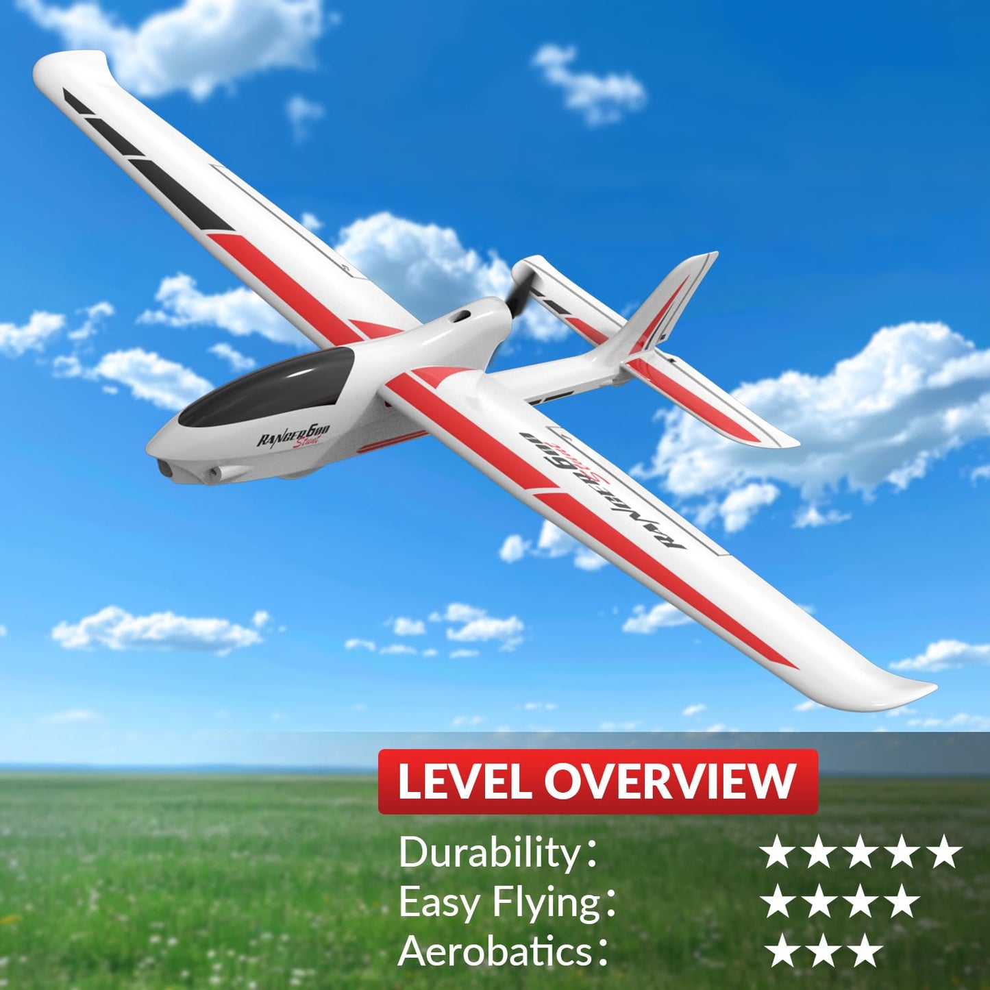 Volantexrc Rc Glider Plane Ranger600 Stunt 4 Ch Remote Control Airplane Rtf With 6-Axis Gyro & 3 Modes Easy To Fly, 2.4Ghz Radio