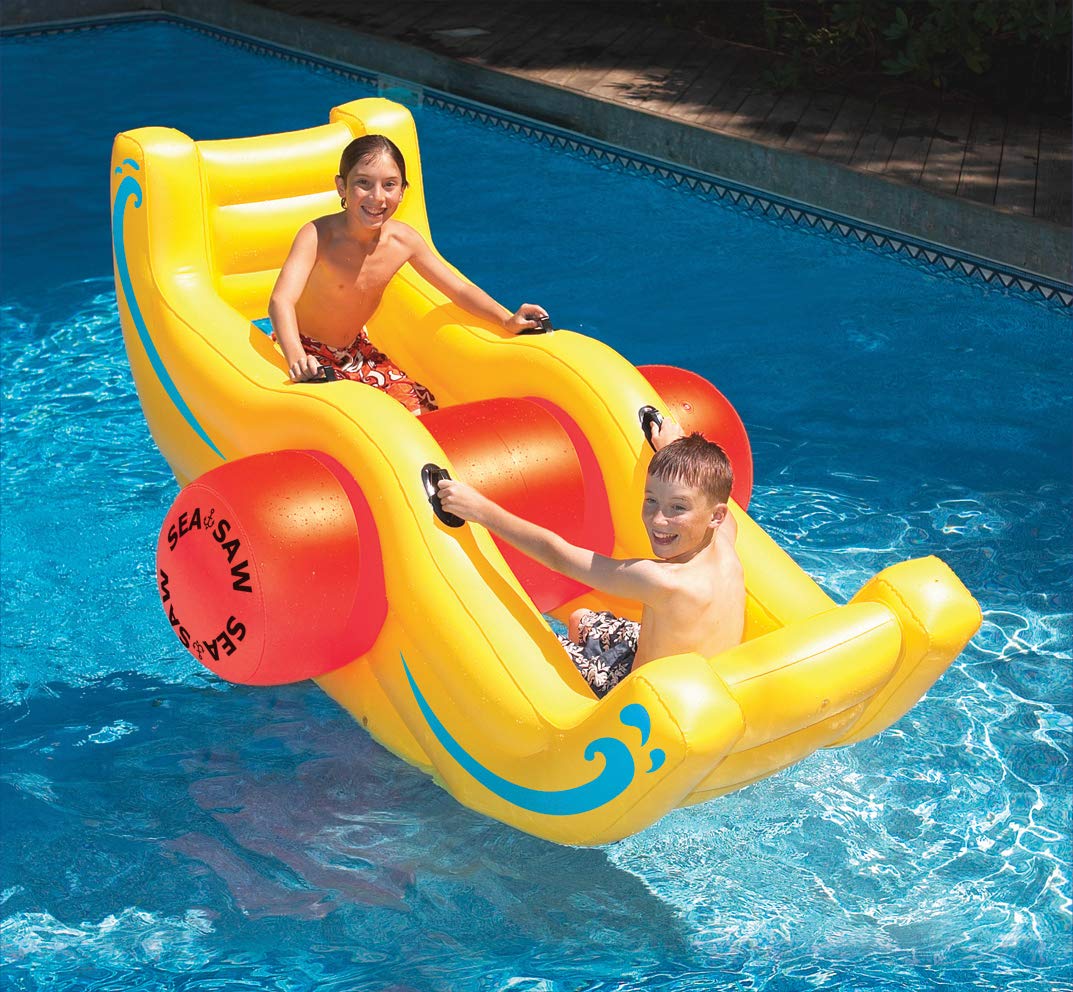 Swimline Sea Saw Rocker Pool Float for 2 - Heavy Duty PVC, Yellow, 100"x60"x43", Easy Grab Handles, Model 9058