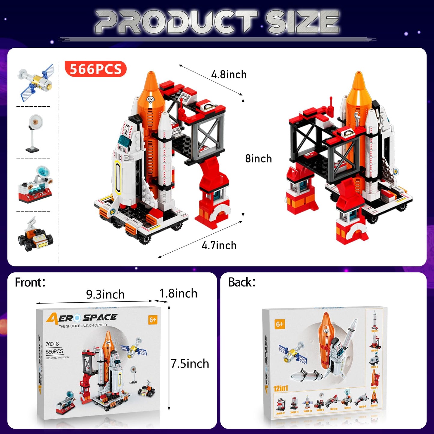 12 In 1 Aerospace Building Toys With Rocket Launcher.Space Shuttle Building Block Toys For Kids Aged 6-12.Stem Construction Toys