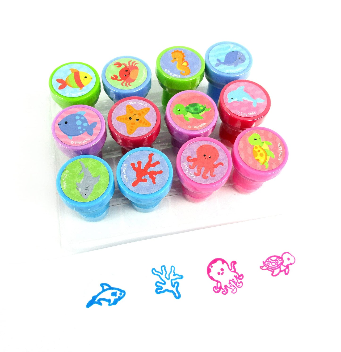 TINYMILLS 12 Pcs Ocean Life Turtle Stamp Kit for Kids Self Inking Stamps Gift Party Favors