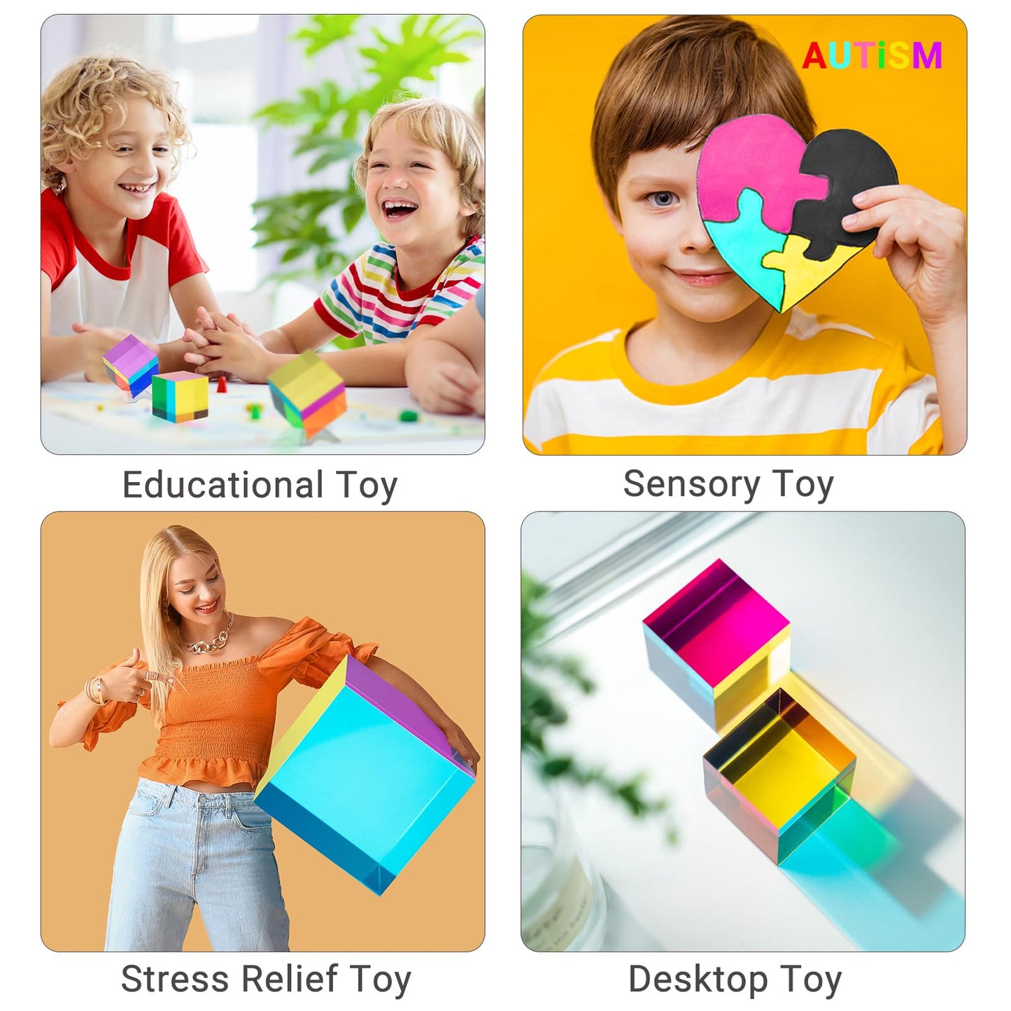 Ikeelo Color Cube (2.4Inch) With Stand - Mesmerizing Color Mixing Acrylic Glass Prism For Color Recognition, A Fun Conversation Starter