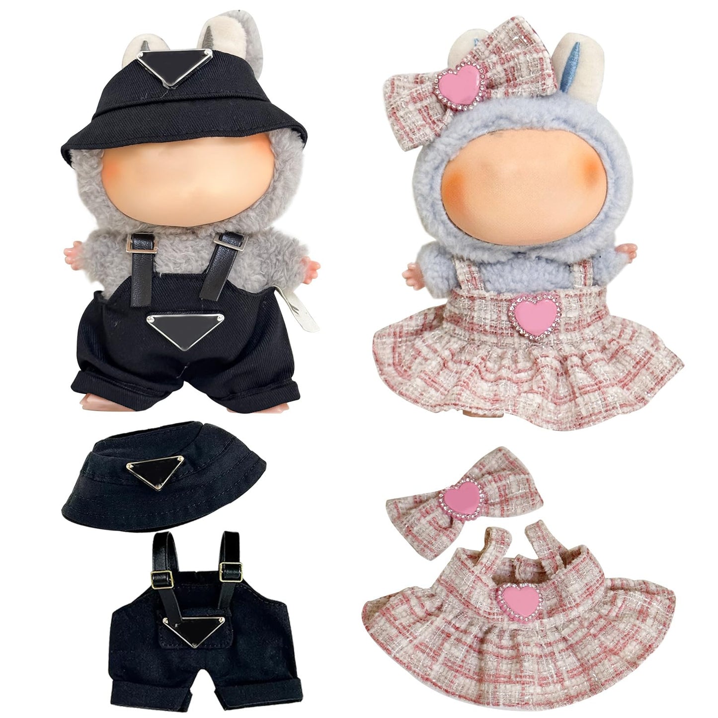 2Pcs-Clothes for Labubu acessories  Handcrafted 6.7in/17cm Clothes Set   enhanced for Doll Outfit with Accessories  Casual and Fashionable Clothes Boys Girls Dolls Set (Black&Pink)