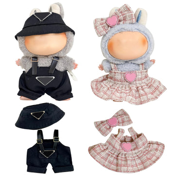 2Pcs-Clothes for Labubu acessories  Handcrafted 6.7in/17cm Clothes Set   enhanced for Doll Outfit with Accessories  Casual and Fashionable Clothes Boys Girls Dolls Set (Black&Pink)