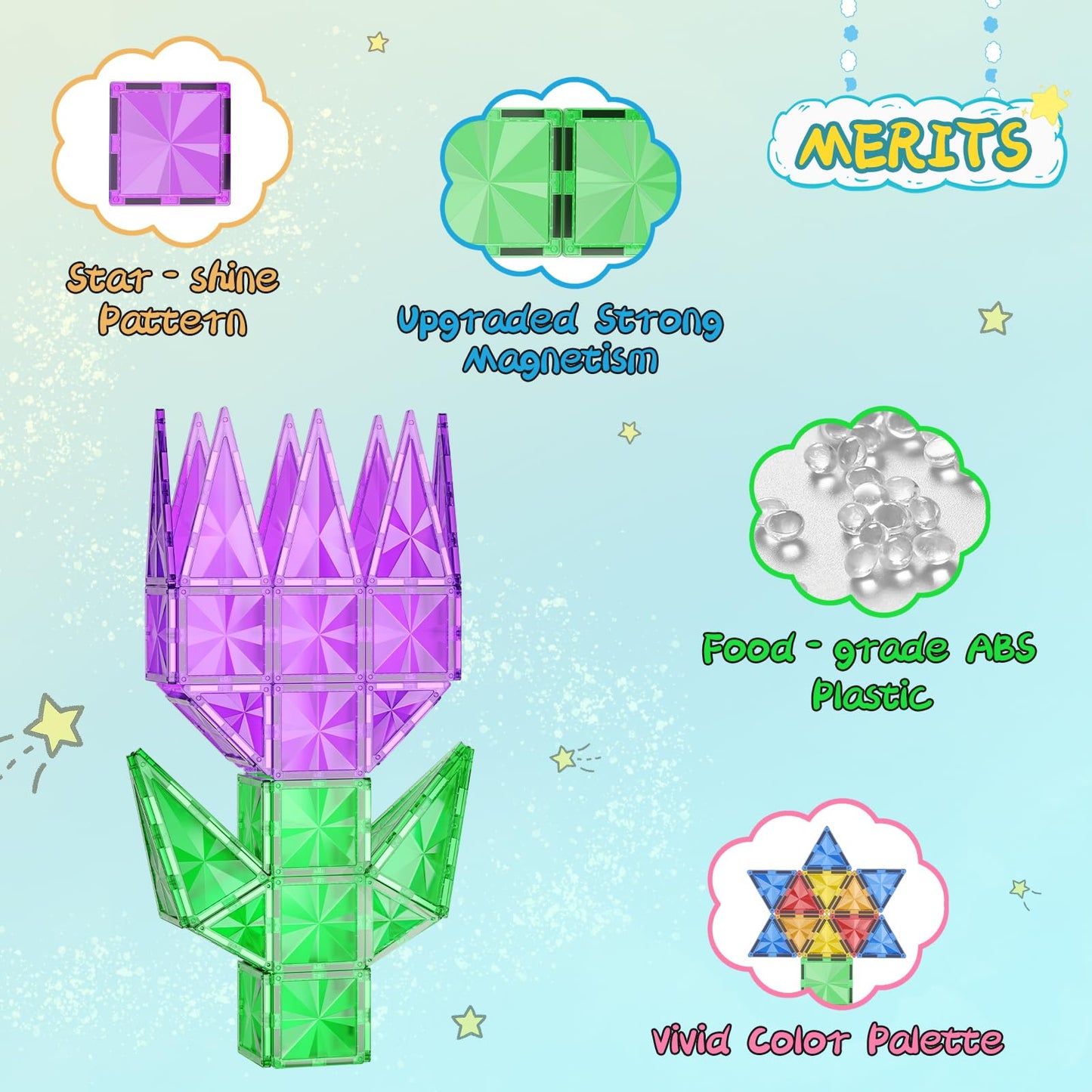 Colelulu 102Pcs Diamond Magnetic Tiles Kids Toys, Stem Magnet Toys For Toddlers, Magnetic Building Blocks For Age 3-5 4-8 8-12,