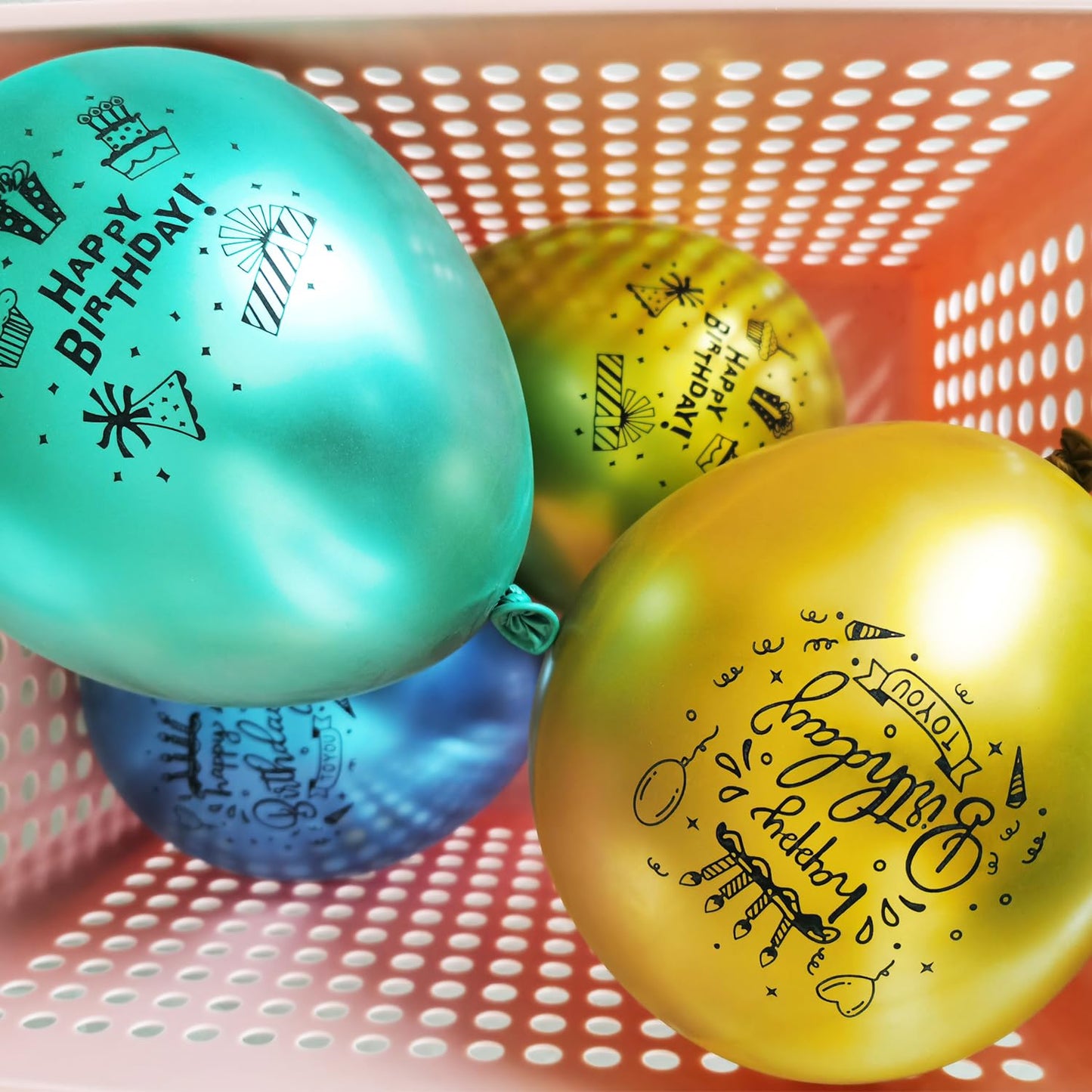 Happy Birthday Metallic Balloons,30 Pcs Blue Green Yellow Metallic Printed Balloons Happy Birthday Ballons Party Deco, Ballons B