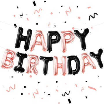 Katchon, Happy Birthday Balloons - 16 Inch | Rose Gold And Black Birthday Banner | Black And Rose Gold Balloons, Happy Birthday Decorations | Happy Birthday Sign, Black And Rose Gold Party Decorations