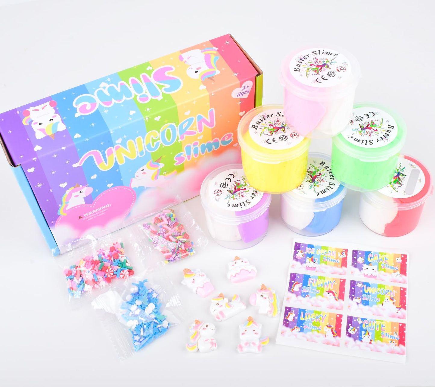 6 Pack Butter Slime Kit  with Unicorn Slime Add Ins  Soft Non-Sticky  Butter Slime Party Favor for Girls & Boys  Classroom Rewards  Stress Relief Toy  Birthday Gifts for Kids