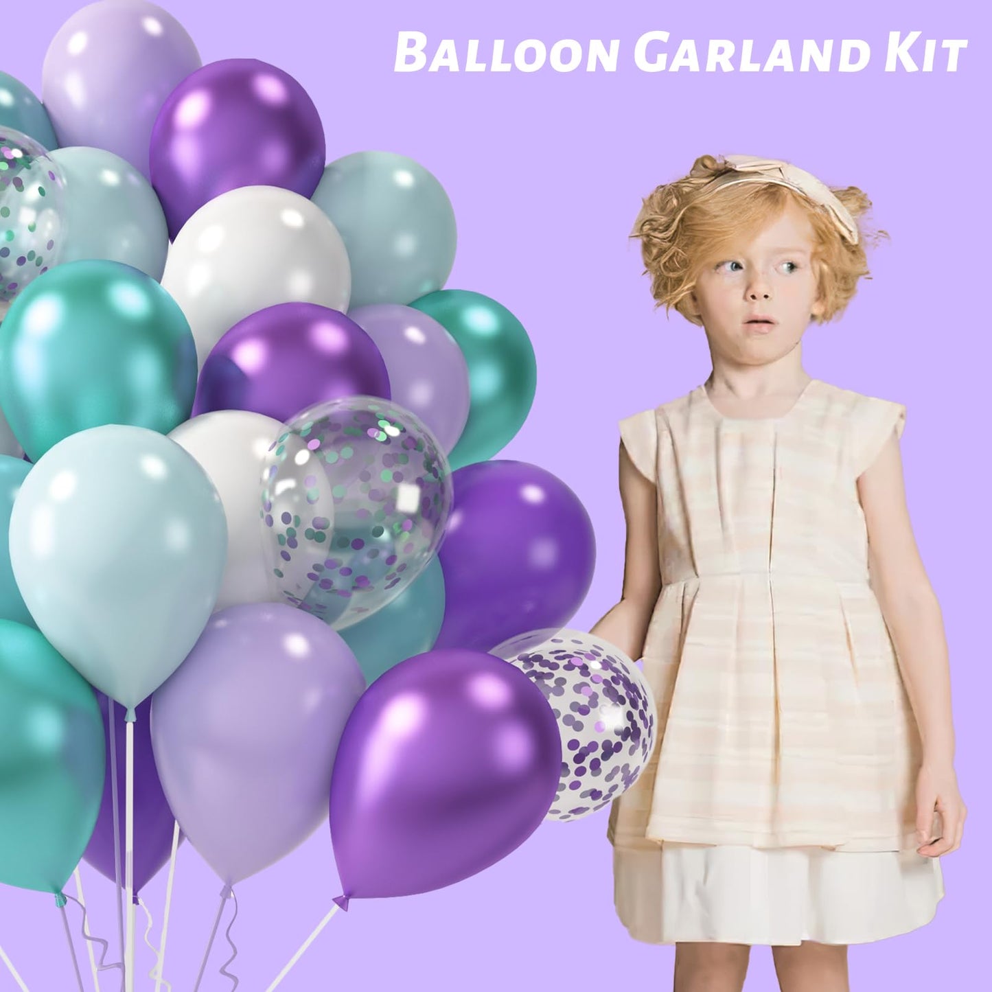 Lovestown 60Pcs Mermaid Balloons, 12 Inches Green White Purple Party Confetti Metallic Latex Balloons With Ribbon For Girls Wedding Baby Shower Mermaid Theme Birthday Party Decorations