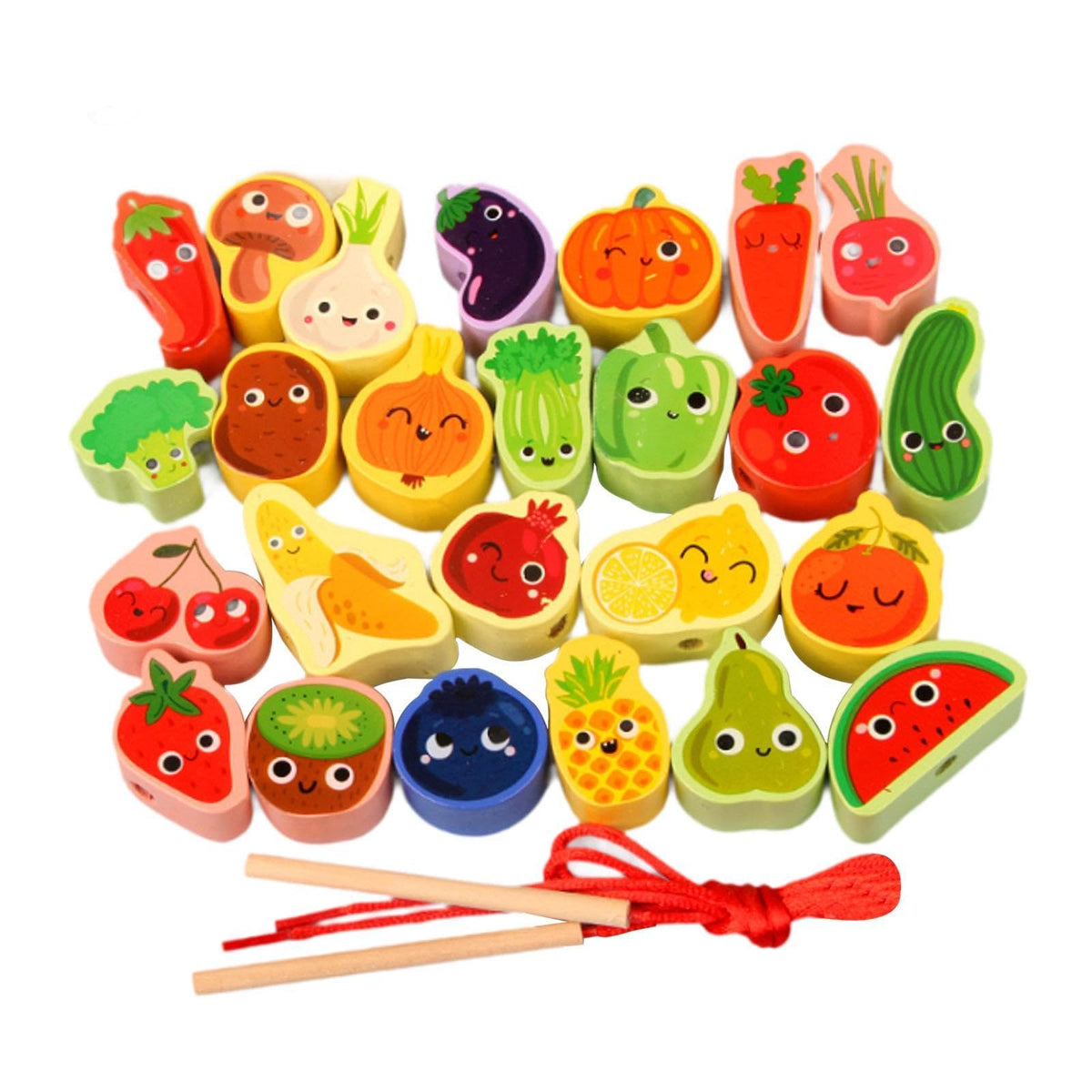 CALANDIS Wooden Bead Threading Toy Gifts Wooden Lacing Toy for Children Kids Toddlers Vegetable and Fruit | Developmental Baby T