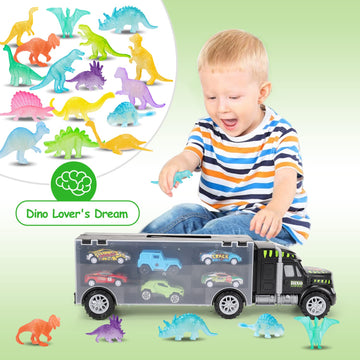Transport Truck and Car Toys for 3 4 5+ Year Old Boys Birthday Gifts Carrier Truck Vehicle Toddler Boy Toys Age 3-4 4-7 Dinosaur