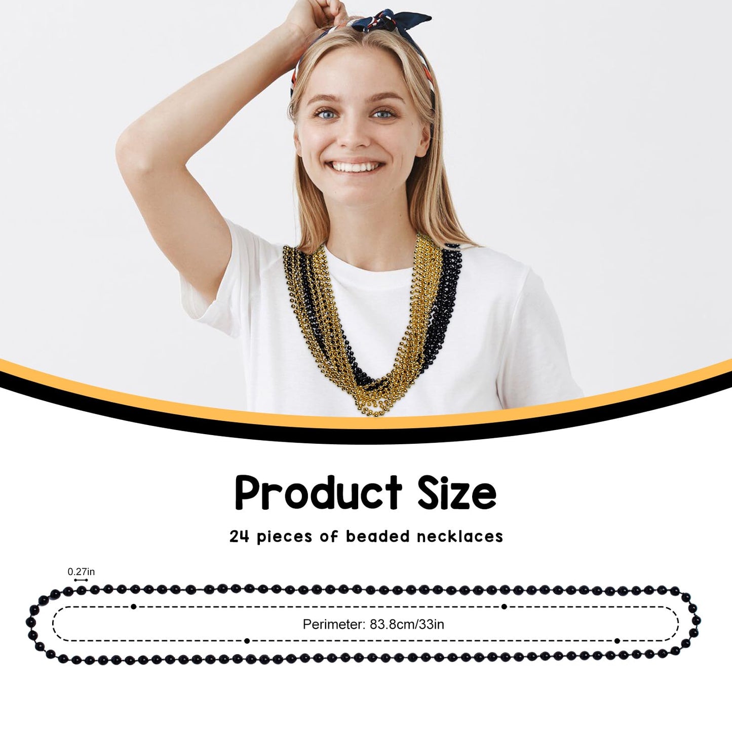 Artlunar 24 PCS Bead Necklace, 33'' Gold Black New Years Eve Bead Party Favors, Festival Parade Throw Accessories For Festival E