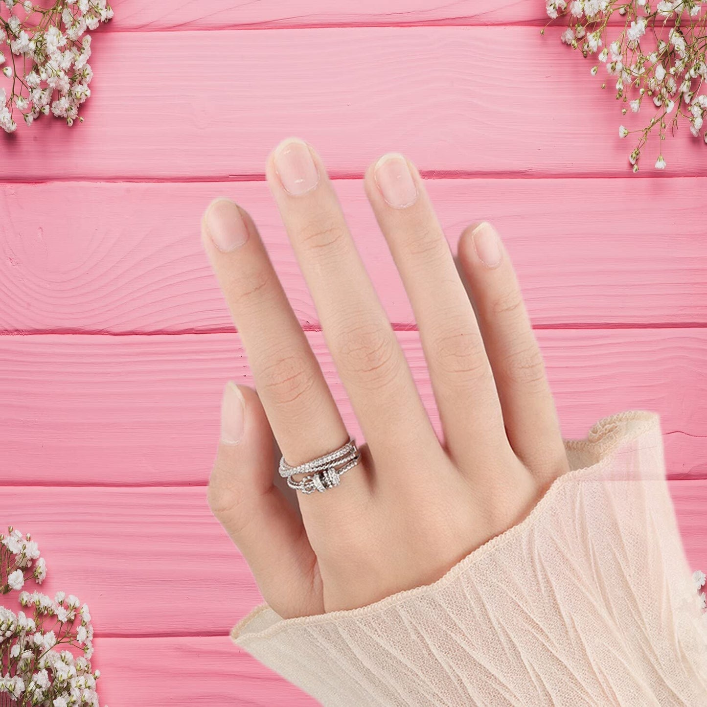 Anxiety Ring For Daughter, 18K White Gold Fidget Ring For Daughter From Mom To My Daughter Cubic Zirconia Adjustable Thumb Stres