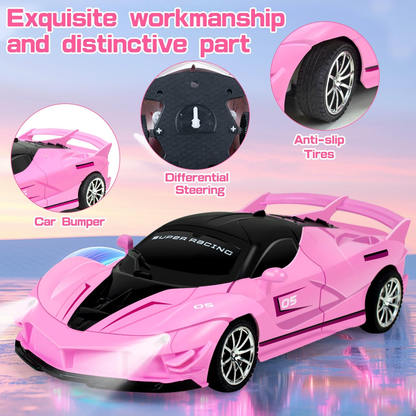 Bloolilies Remote Control Racing Car for Girls Boys 3 4-7 Christmas Birthday Gifts,Hobby RC Cars Toys for Age 3 4 5 6 7 8-12 Yea