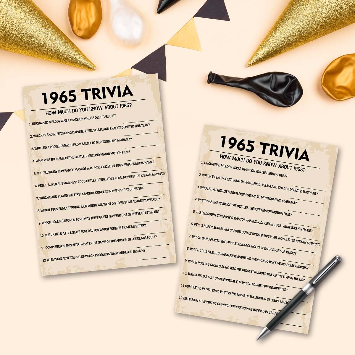 QUPT 60th Birthday Party Games, 1965 Trivia Games, Birthday Party Supplies for Adults, Fun 1965s Party Game,Pack of 30 Cards