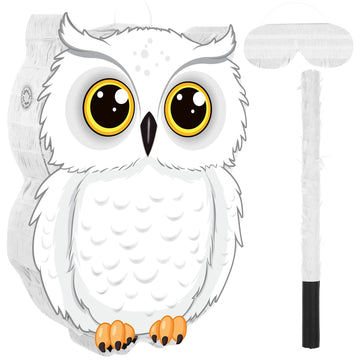 Aoriher Owl Piata with Piatas Stick Blindfold Confetti 3D White Snowy Owl Piatas set for Woodland Forest Wizard Animal Owl Party