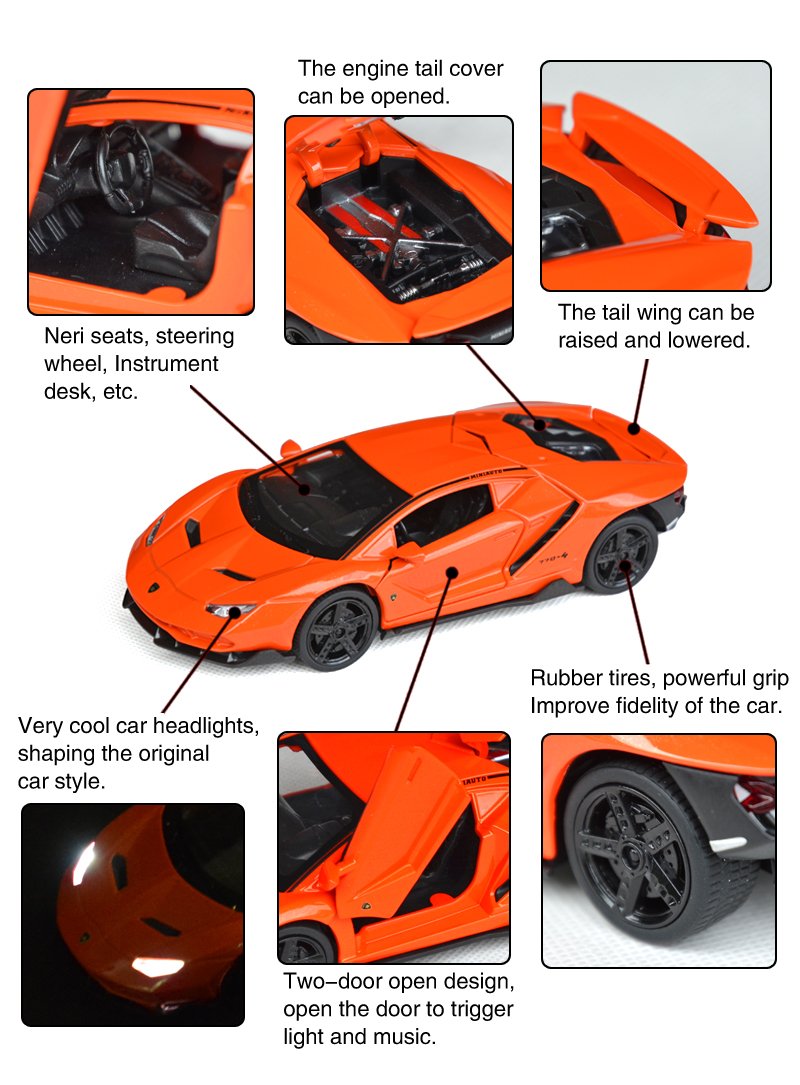 Tianmei 1:32 Supercar Kids Toys Die-Cast Alloy Metal Car Model Collection Children Play Vehicle (Lbjn - Orange)