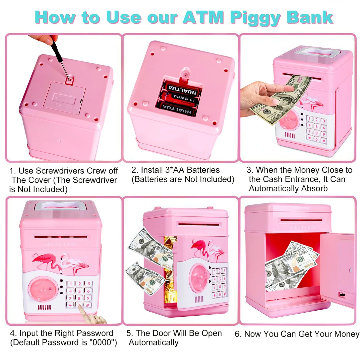 Gudoqi Password Piggy Bank, Digital Electronic Money Bank With Music, Mini Atm Cash Coin Saving Can Toys, Birthday Gifts For Kids, Pink Flamingo