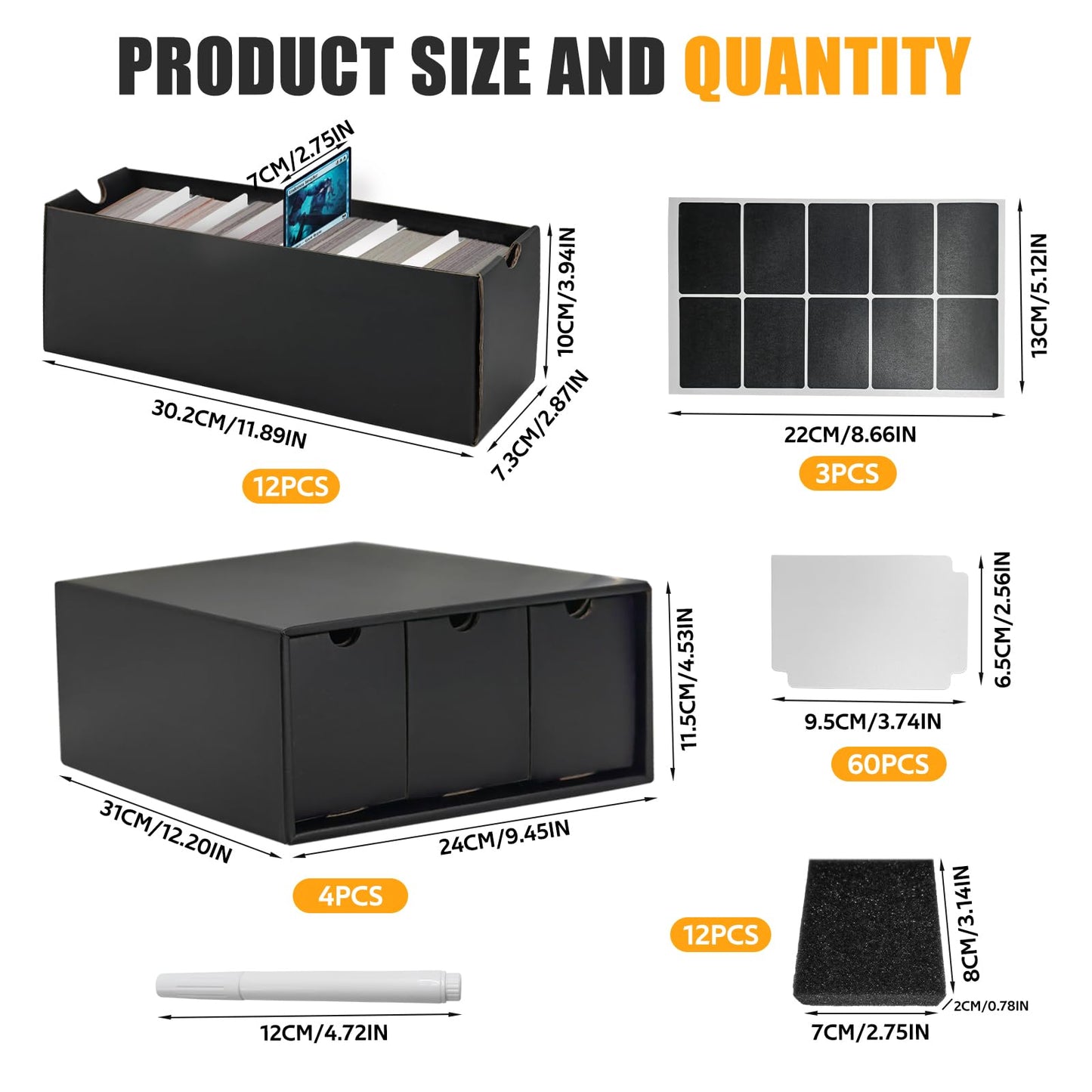 Wiessoc 12,000+ Trading Card Storage Box,Includes 12 Cardboard Card Storage Box & 60 Dividers & 12 Foam Supporters & Labels,Trad