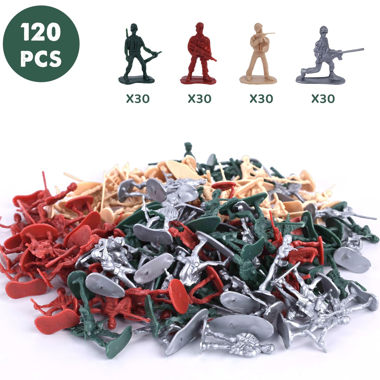 AMOR PRESENT Army Toy Set - 120PCS Plastic Soldiers Playset for Kids & Adults, Multi-Color, Medium Size