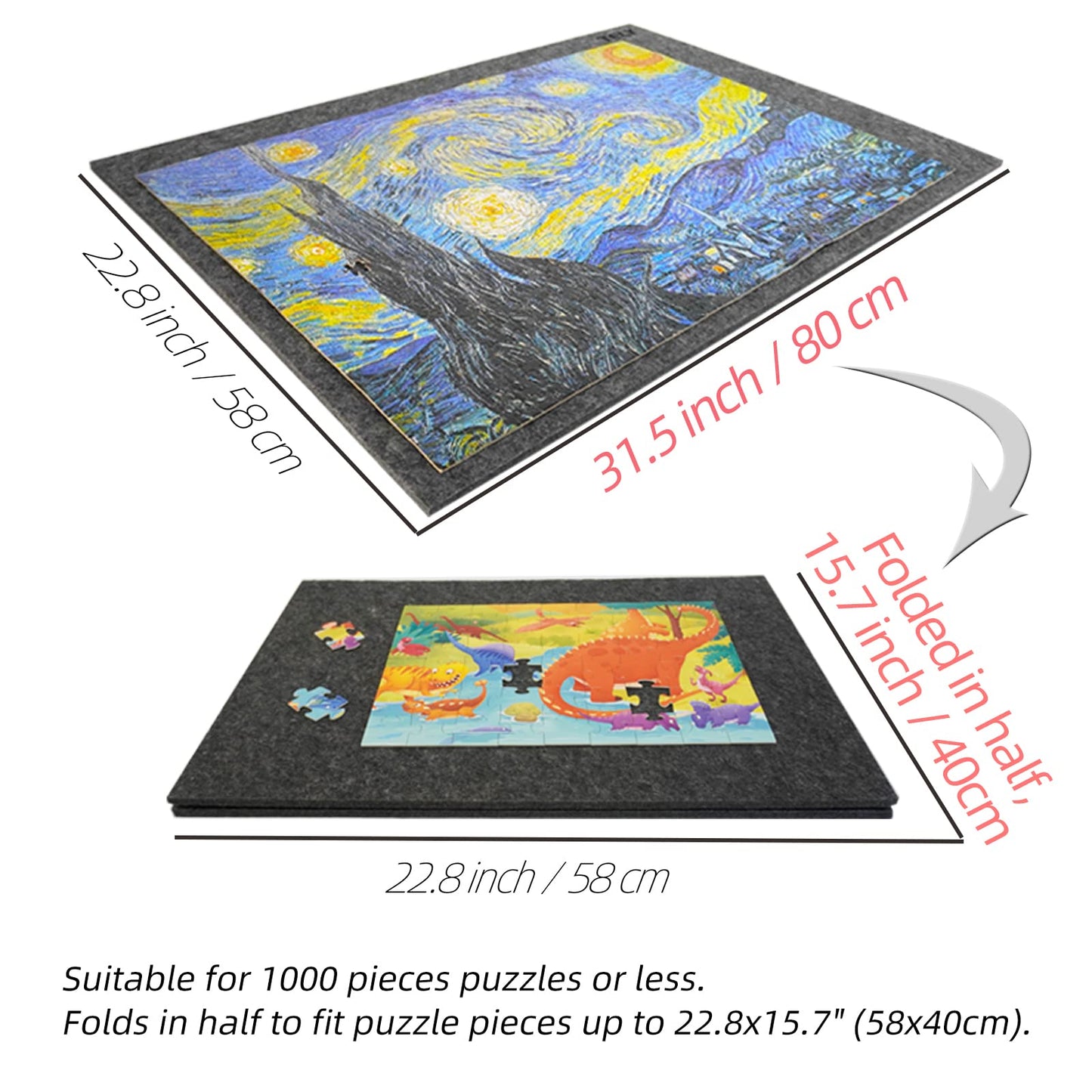 Tely Foldaway Puzzle Board Felt Mat For Up To 1000 Pieces Of Jigsaw Puzzle, Foldable For Easy Storage, Portable Puzzle Pad, (Bla