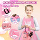 deAO Girls Beauty Salon Set, 32PCS Kids Beauty Salon Toy Kit,Pretend Play Hair Stylist Toy Kit with Hairdryer, Barber Costume Ap