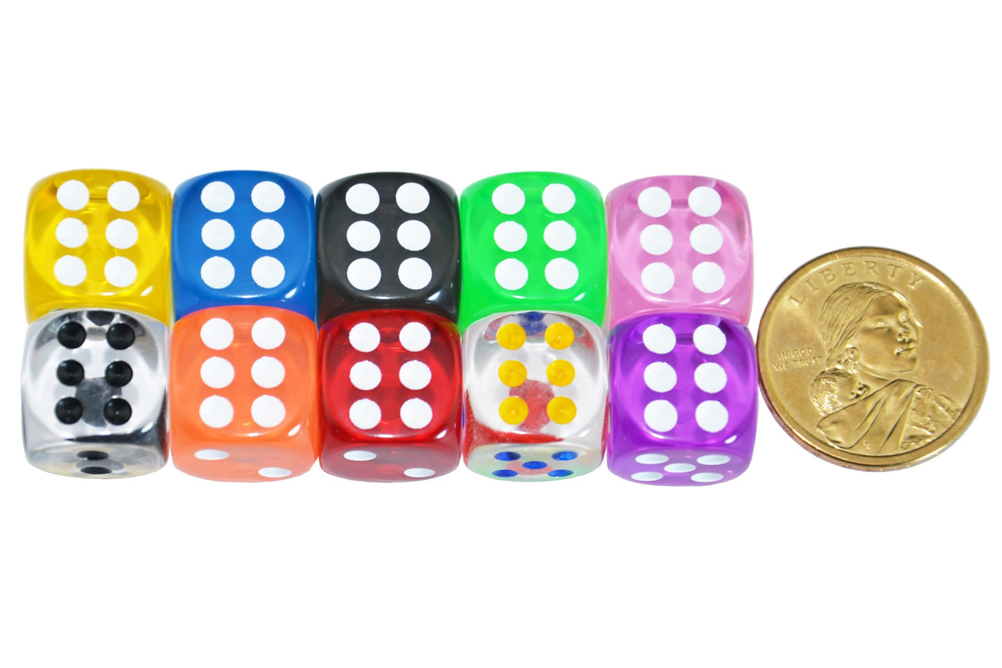 SmartDealsPro 10-Pack D6 Six Sided 16mm Transparent Dice Die for DND, MTG, RPG, Tenzi, Yahtze, Bunco, Table Borad Games, Math Te