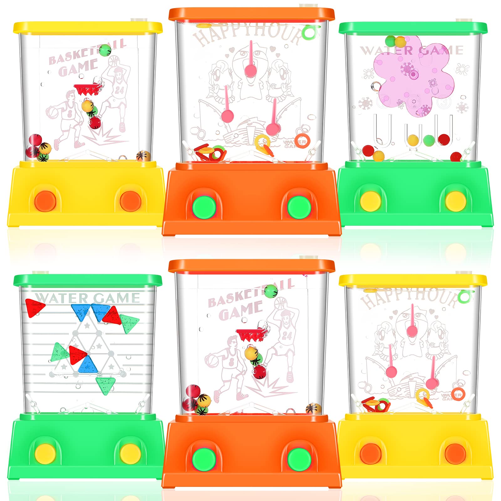 Sumind 6 Pieces Handheld Water Game Miniature Aqua With Fish Basketball Ring Toss Handheld Toys New Year Fun Gifts Travel Games For Kids & Adults(Chic Style)