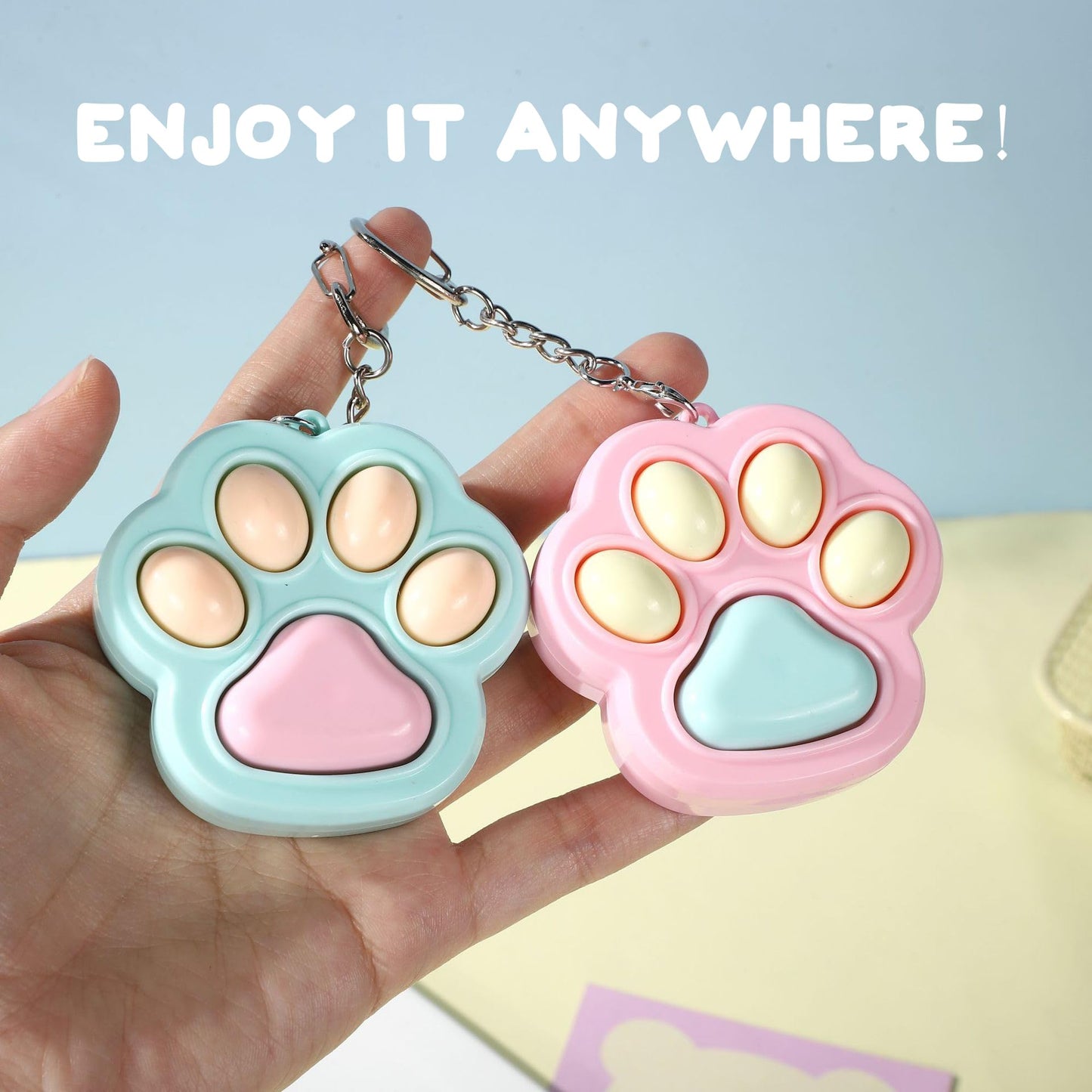 Zioyihan 3 Pcs Cat Paw Fidget Toys Fidget Keychain  Clicker Toys Mini Sensory Toy Anxiety and Stress Relief for Child &mature-themeds