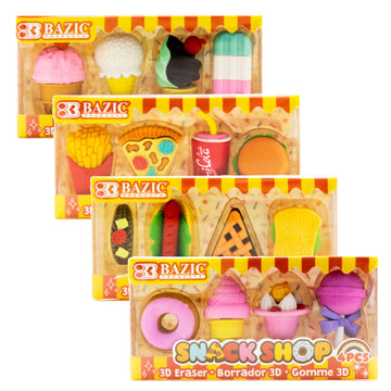 BAZIC 3D Erasers, Food Pencil Erasers Mini Erasers (4/Pack), 4 Count for Bulk Prizes, Prize Box, Treasure Box, Classroom Must Ha