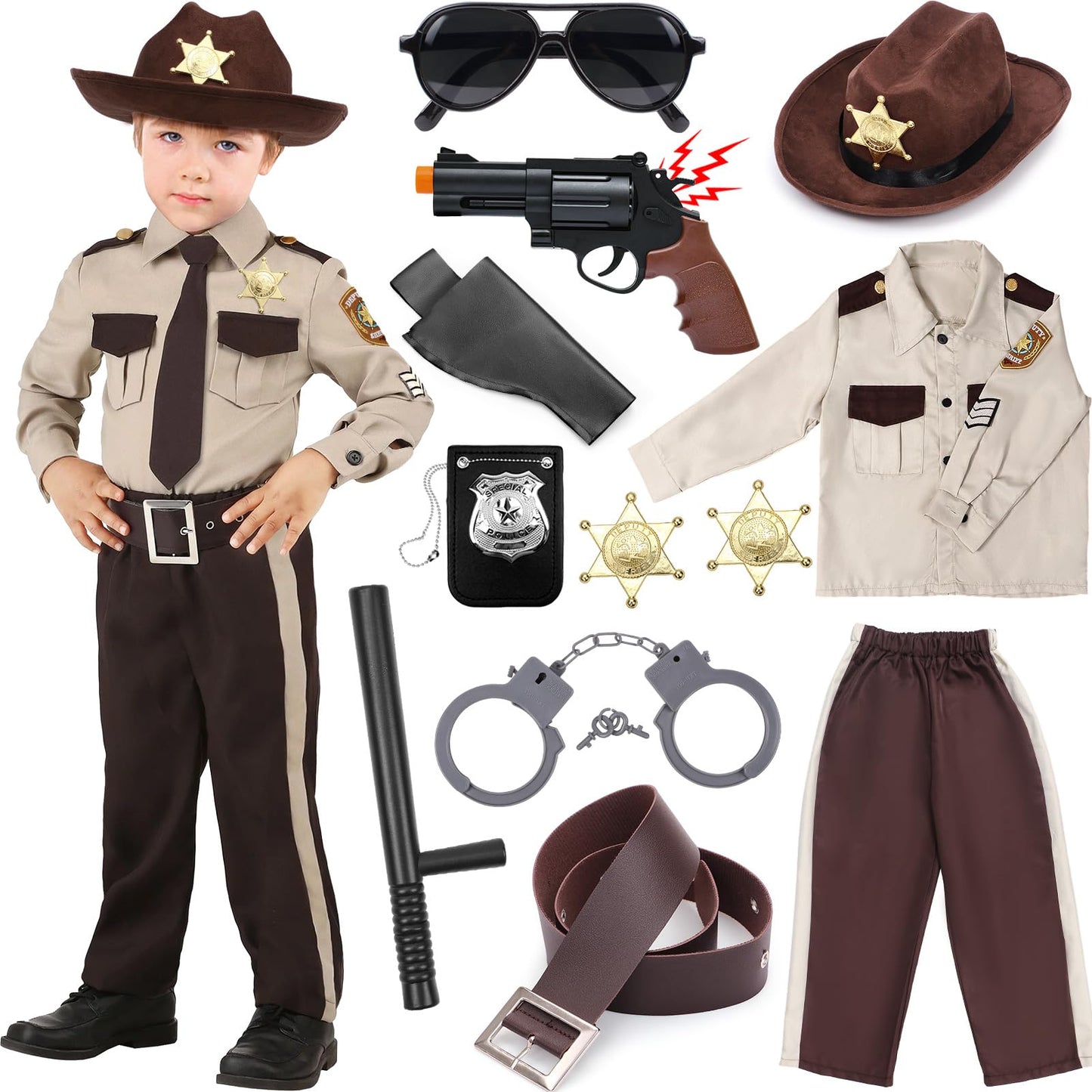 Latocos Kids Police Officer Costume Western Sheriff Cowboy Uniform Role Play With Accessories Halloween Costumes Boys Girls